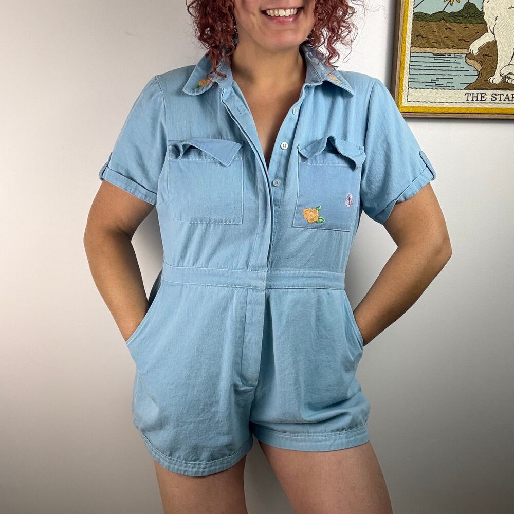 Nuuly x Rue Stiic Elsie Sky Romper 1X baby blue